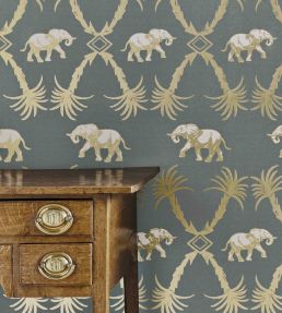 Elephant Palm Wallpaper by Barneby Gates Gunmetal/Gold