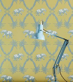 Elephant Palm Wallpaper by Barneby Gates Ochre/Blue