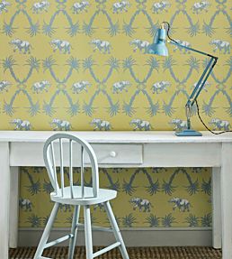 Elephant Palm Wallpaper by Barneby Gates Ochre/Blue