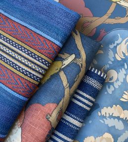 Barrington Stripe Fabric by Mulberry Home Indigo/Red