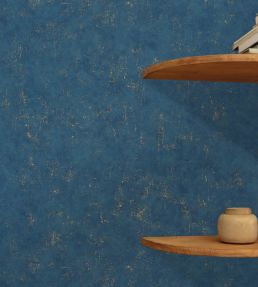 Benton Uni Metallic Wallpaper by Caselio Bleu jean dore