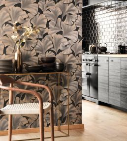 Biloba Wallpaper by Casadeco Noir Fusain
