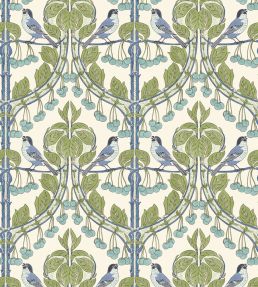 Birds & Cherries Wallpaper by GP & J Baker Green/Blue