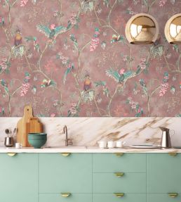 Birds In Paradise Wallpaper by Brand McKenzie Old Rose