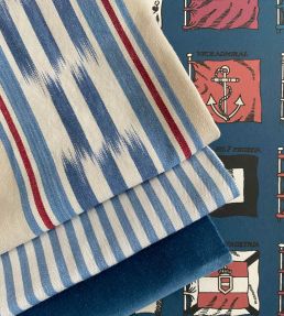 Breezy Stripe Fabric by Mulberry Home Blue/Red