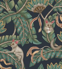 Bush Baby Wallpaper by Cole & Son Teal & Ochre on Ink