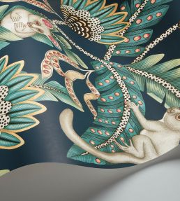 Bush Baby Wallpaper by Cole & Son Teal & Ochre on Ink