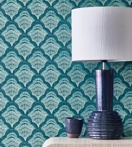 Calico Shell Wallpaper by 1838 Wallcoverings Aqua