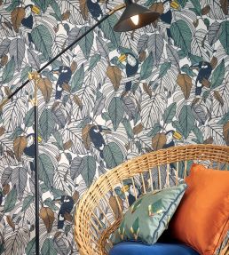 Toucan Wallpaper by Casamance Bordeaux