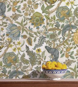 Chameleon Trail Wallpaper by Josephine Munsey Lemon and Light Blue