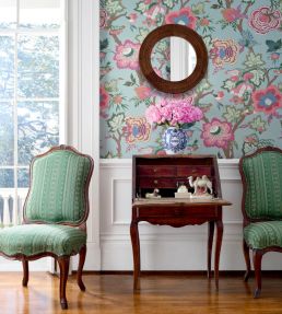 Charter Stripe Embroidery Fabric by Thibaut Seaglass