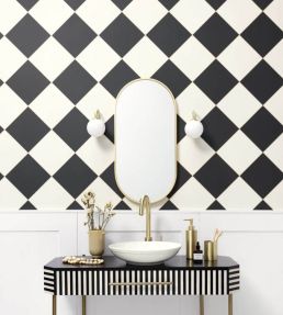 Checkmate Wallpaper by Caselio Noir Blanc Or