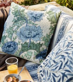 Chrysanthemum Outdoor Fabric by Morris & Co Indigo/Bayleaf