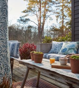 Chrysanthemum Outdoor Fabric by Morris & Co Indigo/Bayleaf