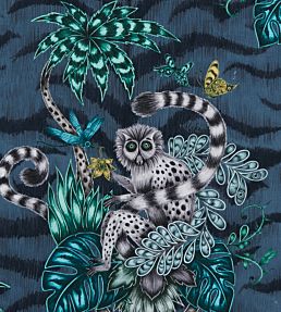 Emma J Shipley Lemur Fabric by Clarke & Clarke Navy