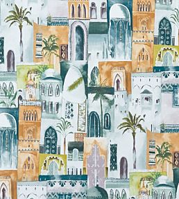 Marrakech Fabric by Clarke & Clarke Teal/Spice