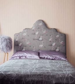 Flamingos Fabric by Cole & Son White & Fuchsia on Taupe