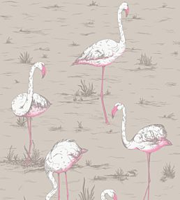 Flamingos Fabric by Cole & Son White & Fuchsia on Taupe