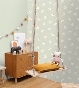 Colombe Wallpaper by Caselio Vert d'eau blanc