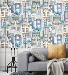 Downtown Deco Wallpaper by Brand McKenzie Pastel Blue