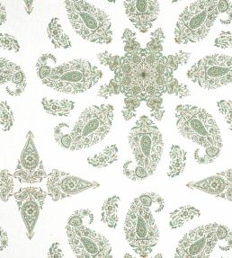 East India Fabric by Thibaut Green and White