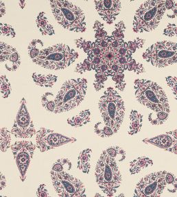 East India Fabric by Thibaut Raspberry and Blue on Natural