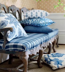 Indienne Jacobean Fabric by Thibaut Blue and White