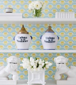 Emily Wallpaper by Thibaut Yellow and Blue
