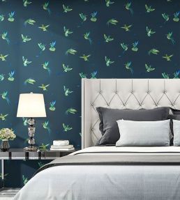 Exotic Birds Wallpaper by Brand McKenzie Midnight Blue