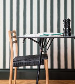 Block Print Stripe Wallpaper by Farrow & Ball Bespoke Grey/Studio Green/Green Smoke