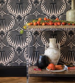 Lotus Wallpaper by Farrow & Ball Setting Plaster/Off Black