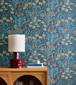 Flower Meadow Wallpaper by 1838 Wallcoverings Prussian Blue