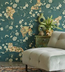 Flowered Felines Mural by Eijffinger Green