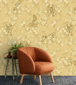 Flowered Felines Mural by Eijffinger Yellow / Ochre