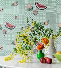 Frutta e Geometrico Wallpaper by Cole & Son Magenta & Ink