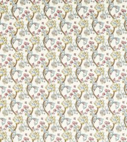 Golden Lily Embroidery Fabric by Clarke & Clarke Plum/Denim