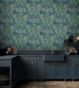 Trumpet Flowers Wallpaper by GP & J Baker Indigo/Teal