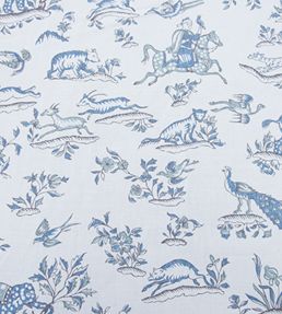 Gujarat Safari Fabric by Titley and Marr Sky Grey and Prussian