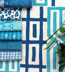 Herringbone Resist Fabric by Titley and Marr Teal & Terracotta