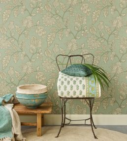 Ikat Flower Trail Wallpaper by Eijffinger Jade