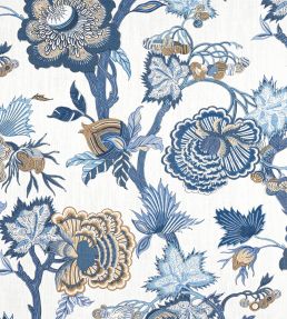 Indienne Jacobean Fabric by Thibaut Blue and White