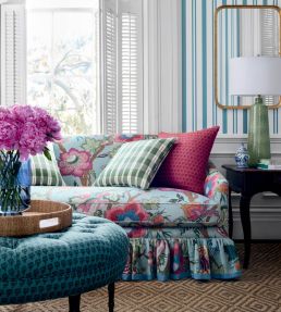 Indienne Jacobean Fabric by Thibaut Blue and White