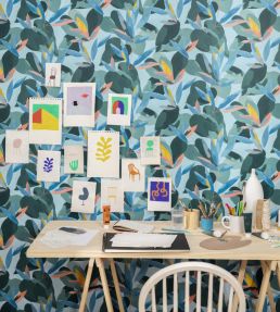 Influence Wallpaper by Caselio Bleu Cobalt / Jaune / Corail
