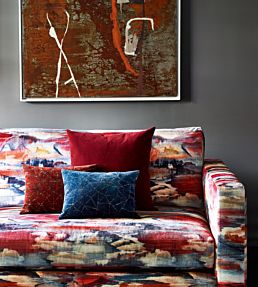 Solace Velvet Fabric by Jane Churchill Red/Slate