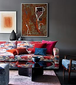 Solace Velvet Fabric by Jane Churchill Red/Slate