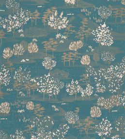 Jardin D'Olinda Wallpaper by Caselio Bleu Canard Or