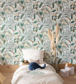 Jardin De Bel Air Wallpaper by Caselio Blanc Orange Bleu