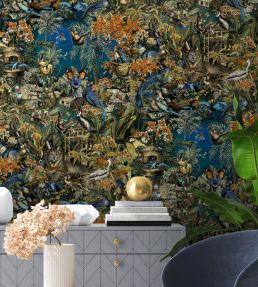 Jungle Life Wallpaper in Orange & Blue by Brand McKenzie | Jane