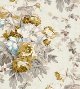 Large Peonies Fabric by Warner House Ochre