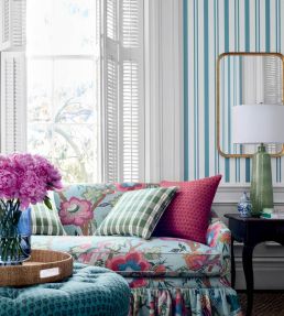Maggie Stripe Wallpaper by Thibaut Beige